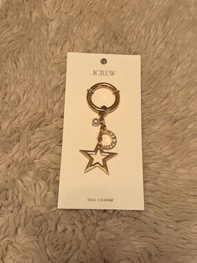 J. Crew Gold Star & Crystal Moon Keychain Charm